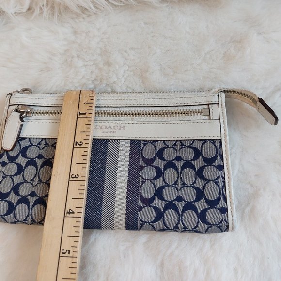 Coach Women's Navy Blue Signature Fabric Zip Up Long Wallet - Picture 10 of 11